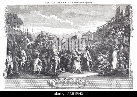 1747 Marble Arch apprendista minimo eseguito esecuzione tyburn William Hogarth appeso appeso pena di morte di Londra pubblica maggiore capi Foto Stock