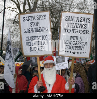 I manifestanti cartelloni il cambiamento climatico marzo Londra 8 Dicembre 2007 Foto Stock