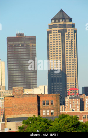 Des Moines Iowa IA skyline della città come visto dal Campidoglio motivi Foto Stock