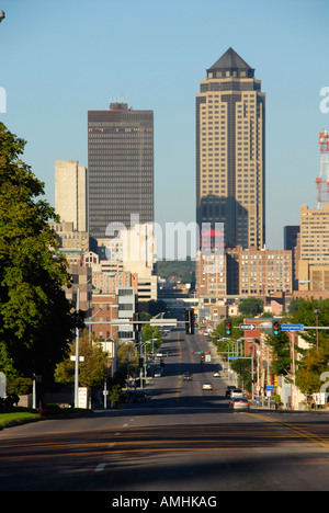 Des Moines Iowa IA skyline della città come visto dal Campidoglio motivi Foto Stock