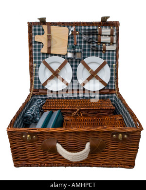 In vimini tradizionali cesto da picnic Foto Stock