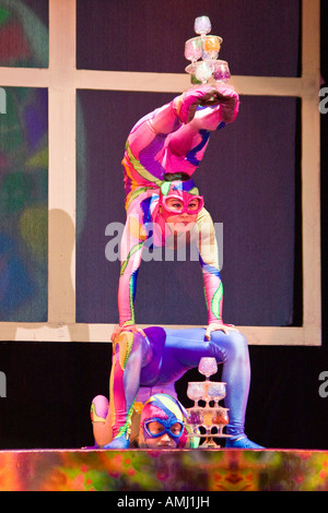 Occhiali di bilanciamento nazionale cinese Troupe acrobatica teatro universale di Pechino CINA Foto Stock