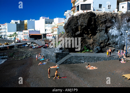 Spanien, El Hierro, La Restinga, Strand in der Hafenbucht Foto Stock