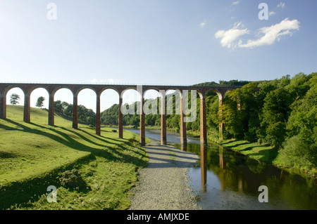 Leaderfoot viadotto ferroviario, costruito 1865, attraversando il fiume Tweed vicino a Melrose. Regione di frontiere, Scozia. Foto Stock