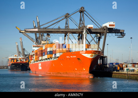 2 Le navi portacontainer in Southampton Container Port Foto Stock