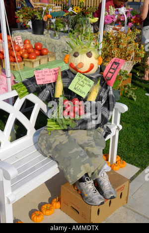 Arte vegetale con uno spaventapasseri realizzato da vari ortaggi di giardino Foto Stock