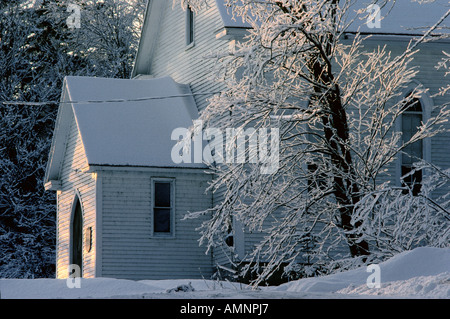 Chiesa in inverno, Kingston, New Brunswick, Canada Foto Stock