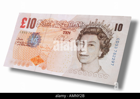 Valuta britannica banconote dieci British Pound, close-up Foto Stock