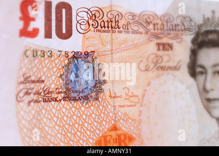 Valuta britannica banconote dieci British Pound, close-up Foto Stock