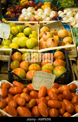 Mercato dh Alghero Sardegna Alghero città vecchia centrale di mercato di frutta e verdura in stallo Foto Stock