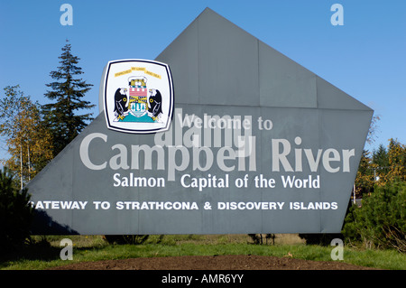 Campbell River Town entrata segno di benvenuto Isola di Vancouver BC Canada Foto Stock