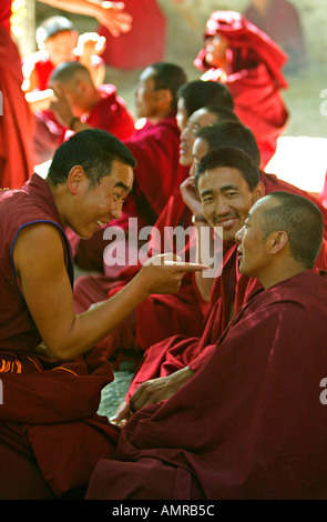 I sieri leader monastero educativo a Lhasa il Tibet noto per i monaci discutendo sul cortile Foto Stock