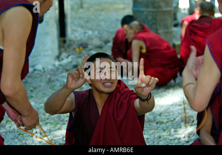 I sieri leader monastero educativo a Lhasa il Tibet noto per i monaci discutendo sul cortile Foto Stock