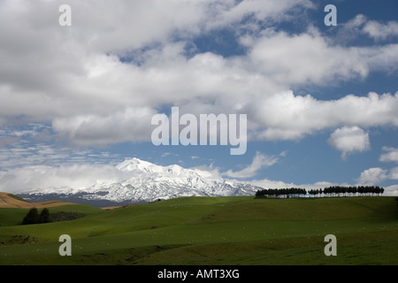 Coperta di neve Monte Ruapehu vulcano, Nuova Zelanda Foto Stock