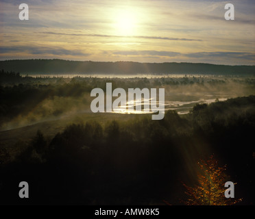 Pupplinger Au fiume Isar nella luce del mattino Baviera Germania Foto Stock