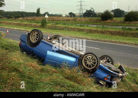 La figura mostra un esempio non fatale incidente auto sulla A1307 A LINTON CAMBRIDGSHIRE Foto Stock