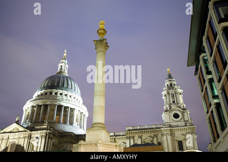 Colonna nella parte anteriore del duomo, la Cattedrale di Saint Paul, Londra, Inghilterra Foto Stock