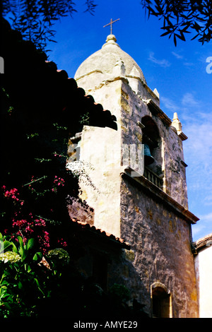 Carmel Mission Torre Campanaria Basilica costruita circa 1797 Monterey County California USA Stati Uniti Foto Stock