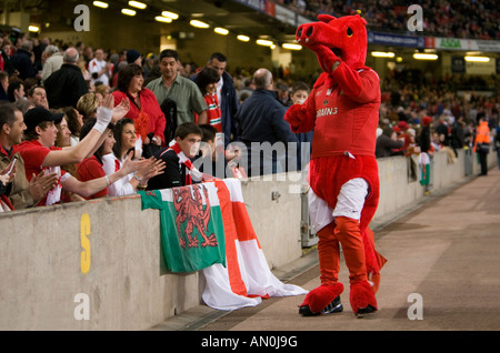 I sostenitori del Galles guardando il gioco durante il Galles Inghilterra corrispondono al Millennium Stadium il 17 marzo 2007 Foto Stock