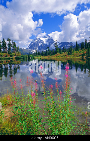 Cancellazione di tempesta su Mount Shuksan dalla foto lago, il Monte Baker Snoqualmie Foresta Nazionale, Parco nazionaledi North Cascades WA Foto Stock