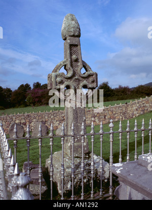 Uno dei tre VIII secolo scolpiti in pietra alta attraversa a kilkieran, a nord di carrick on suir, nella Contea di Kilkenny, Eire (Irlanda) Foto Stock