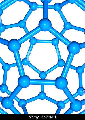 Blue abstract la struttura di rete, la parte di un computer di fullerene generato il modello 3d. Foto Stock