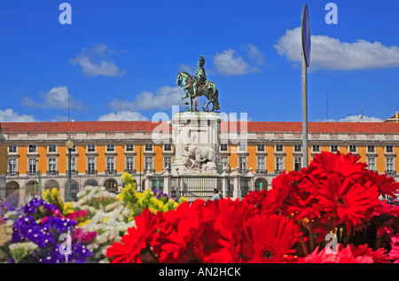 Lisbona, Praco Do Comercio, re Jose io Foto Stock