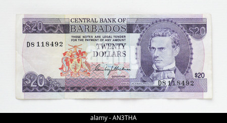 Barbados 20 venti dollari nota banca Foto Stock