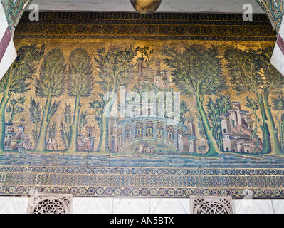 Dettaglio dei mosaici, West porticato, la Grande Moschea di Damasco Foto Stock