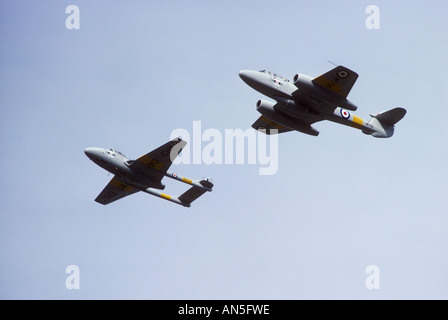 Conserve di Vampire De Havilland T11 e Gloster Meteor T7 Royal Air Force Foto Stock