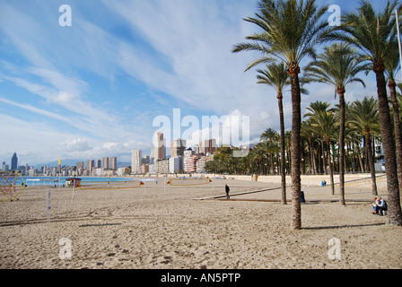 Playa de Poniente in inverno, Benidorm, Costa Blanca, Provincia di Alicante, Spagna Foto Stock