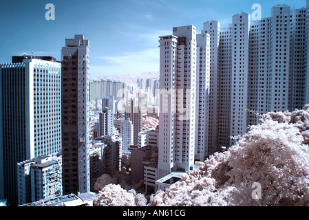 Digital Infrared Fotografia della città di Hong Kong scena Foto Stock