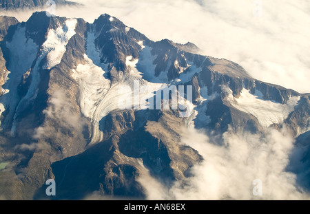 Vista aerea della Groenlandia meridionale con il ghiacciaio in vista di entrare in Kangerlussuaq international airport Foto Stock