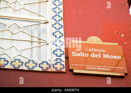Messico Guanajuato scimmie segno Leap per vicolo nome in spagnolo Salto del Mono centro storico Foto Stock