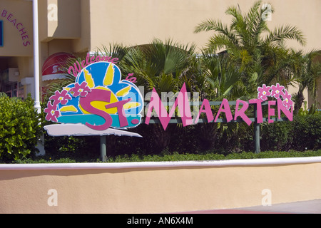 Benvenuti a San Marteen segno in Harbour Point Village Cruise Ship Terminal Portuali Foto Stock