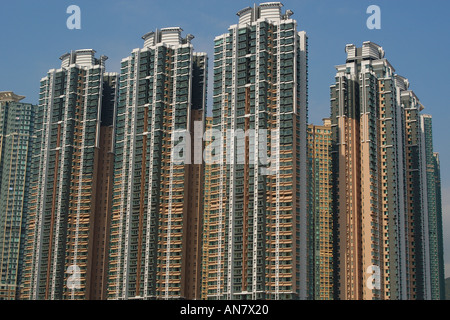 Edificio alto e moderno di edifici residenziali di Hong Kong Cina Foto Stock