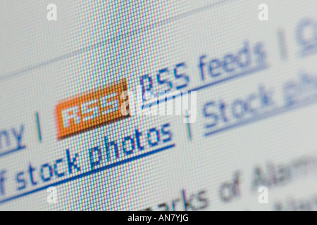 Computer screen shot extreme close up feed RSS logo e testo Foto Stock