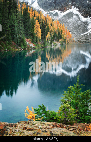 La riva del lago blu North Cascades Foto Stock