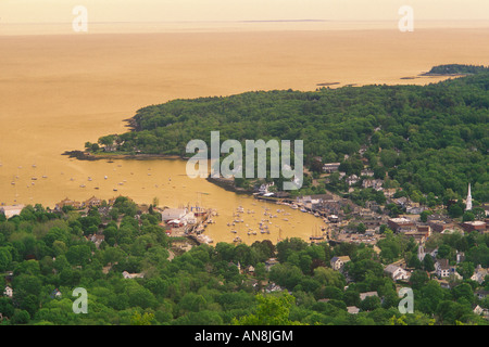 Vista da Mount Battie al tramonto, Camden, Maine, Stati Uniti d'America Foto Stock