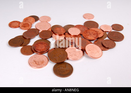 Monete di rame 2 pence 1 pence. Foto Stock