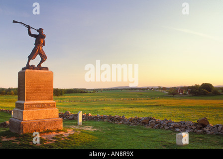 Sunset, angolo monumento, Gettysburg National Military Park, Gettysburg, Pennsylvania, STATI UNITI D'AMERICA Foto Stock