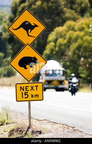 Animali segno di attraversamento su Great Western Highway da Sydney New South Wales AUSTRALIA Foto Stock