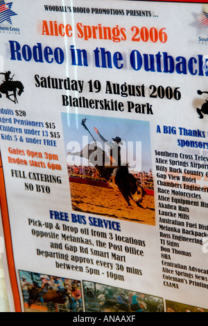 Poster pubblicitari un rodeo in Alice Springs Australia Foto Stock