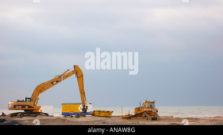 Dicco di costruzione per amplificare la costa, Paesi Bassi, Noordwijk Foto Stock