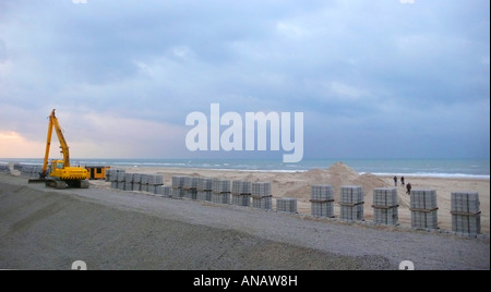 Dicco di costruzione per amplificare la costa, Paesi Bassi, Noordwijk Foto Stock