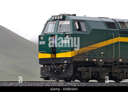 Lo Skytrain Provincia di Qinghai Xizang stazione più alta del mondo percorso treno altopiano Tibetano Tibet Cina Foto Stock