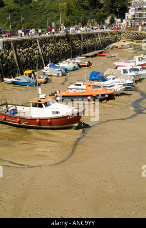 Porto folkstown regno unito con la marea di fango a basso livello del mare le barche a terra piccola parete Foto Stock