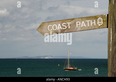 Sentiero costiero segno, Studland beach, Swanage, Dorset, England, Regno Unito Foto Stock