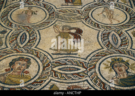 Mosaico di quattro stagioni alla casa di Dioniso a Volubilis Marocco Foto Stock