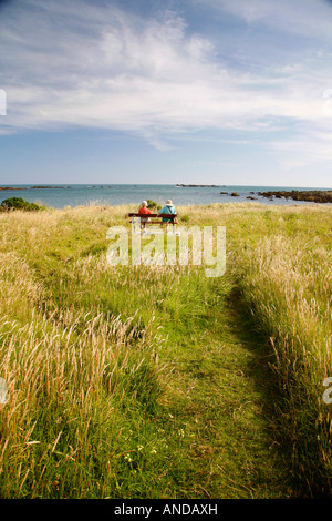 Vecchio paio di godere del panorama della costa deserta Foto Stock